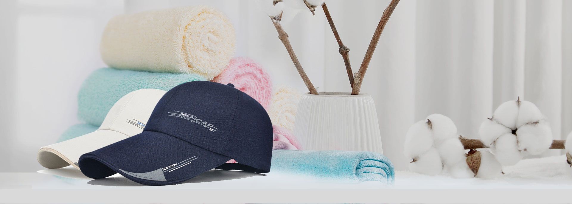 Towel and baseball cap